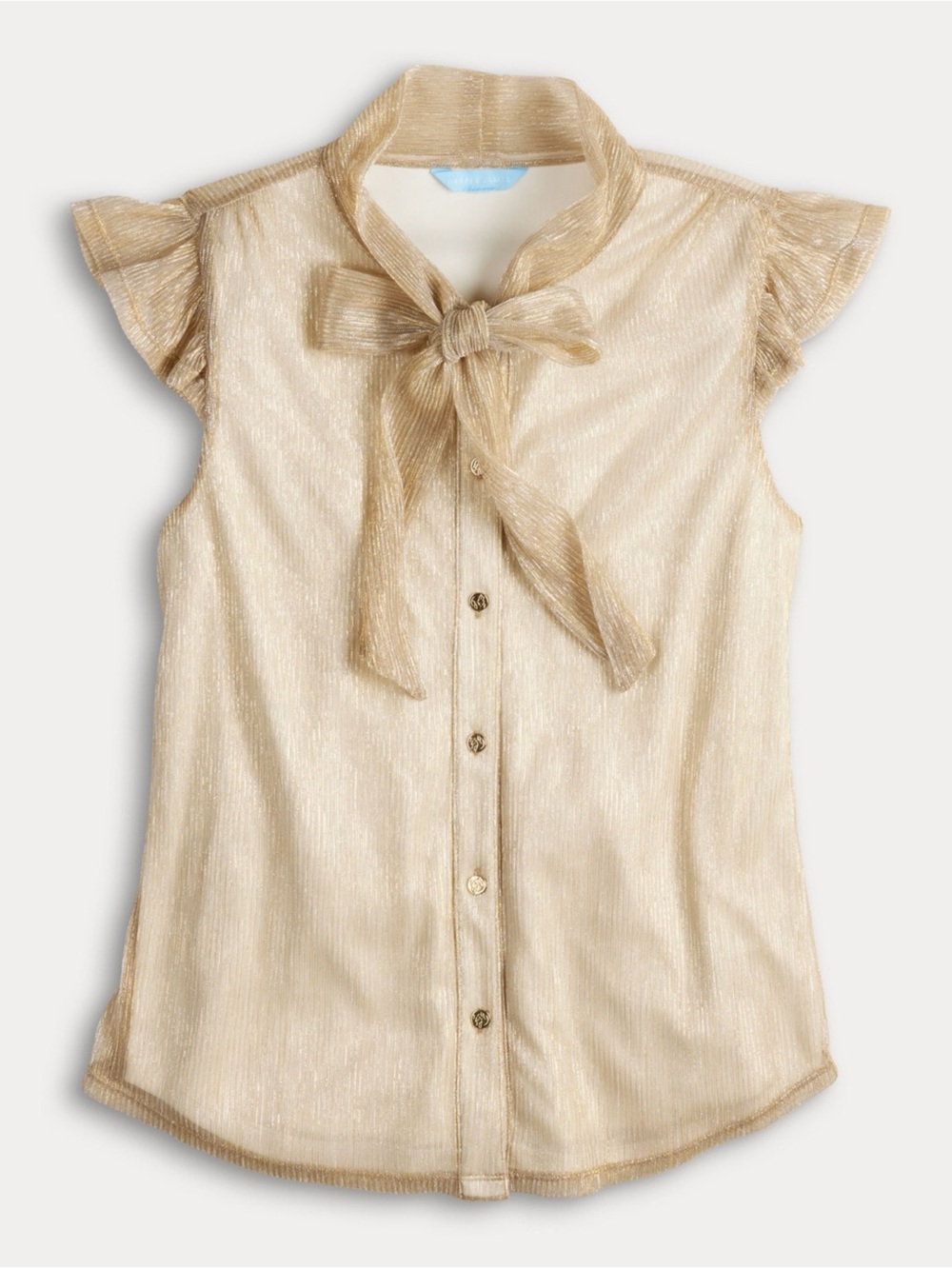 Draper James Shimmery Gold Tie-Neck Sleeveless Blouse